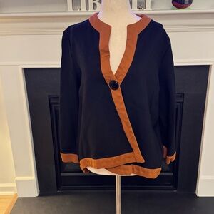 Luii Colorblock V-Neck Blouse – Black & Rust – Size L